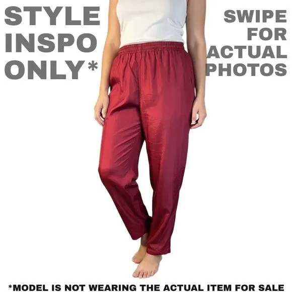 Vintage 2X Premium 100% Silk Red Pull On Pants/Trousers [0460] - Picture 2 of 10